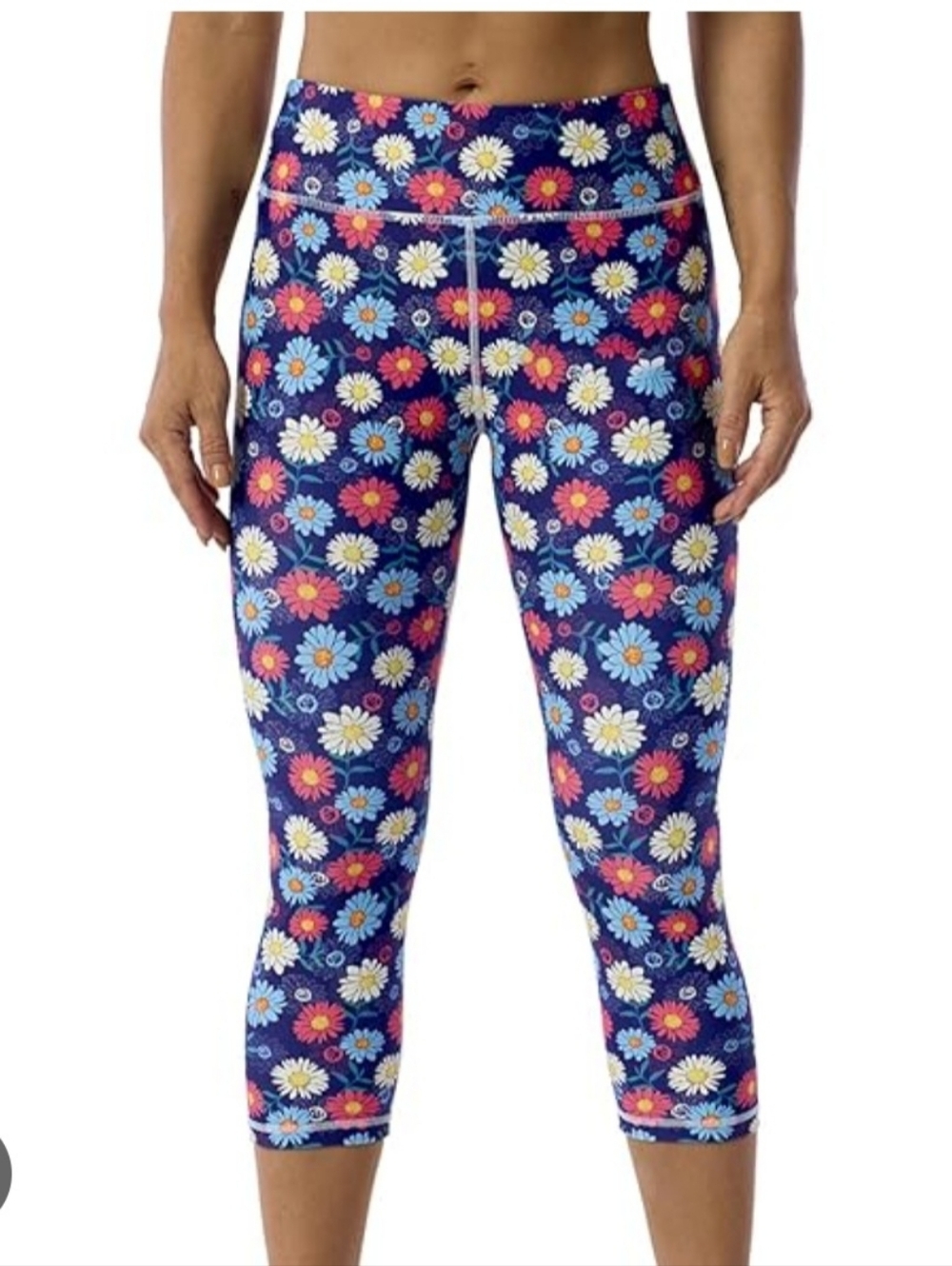 Floral Daisy Capri Leggings - Navy Base